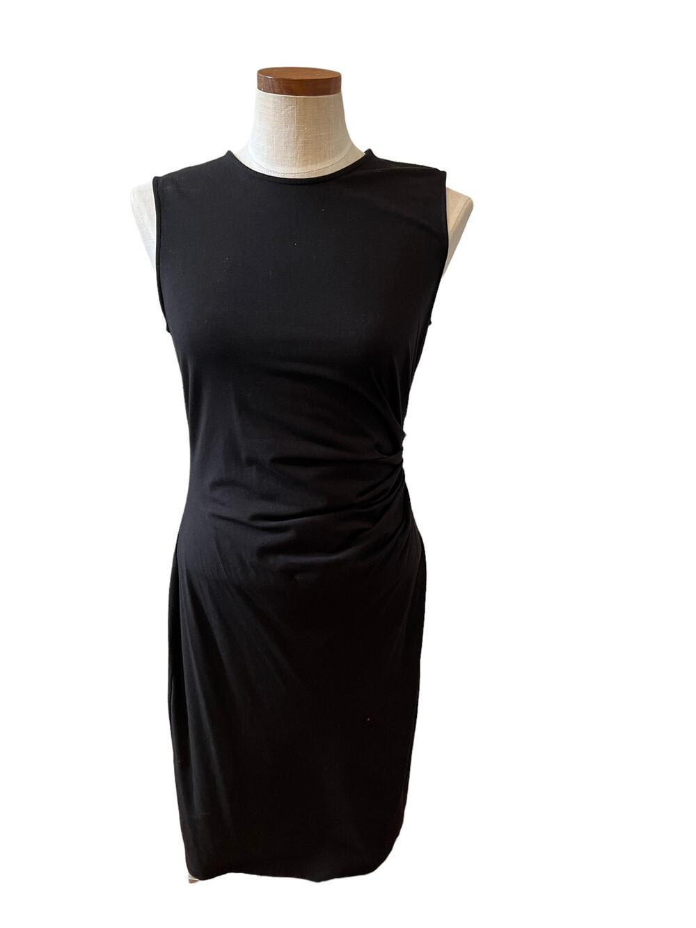 Theory black ruched knit sleeveless bodycon dress L